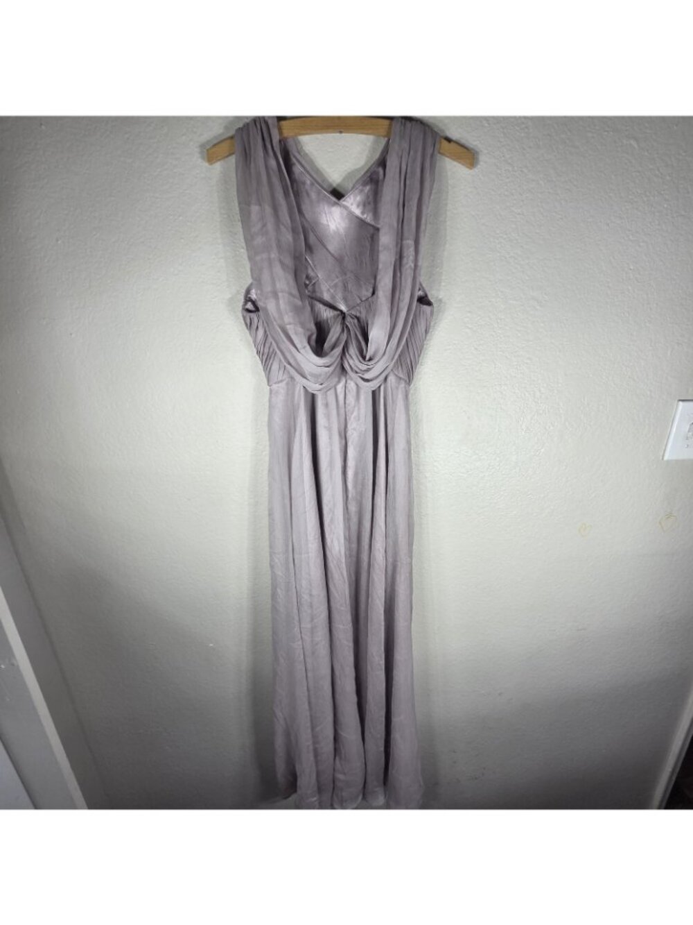 ASOS Lavender Gray Pleated Maxi Dress Size 2 Criss-Cross Ruched Chiffon Gown - Picture 2 of 16
